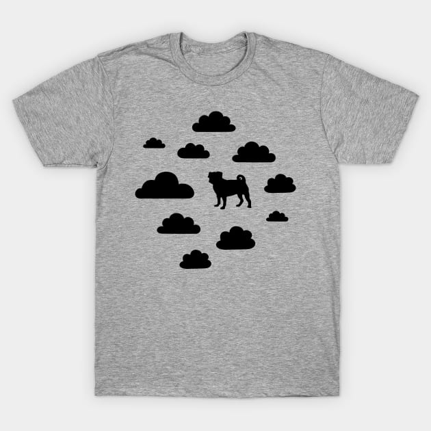 Black Pugs in the Sky T-Shirt by XOOXOO